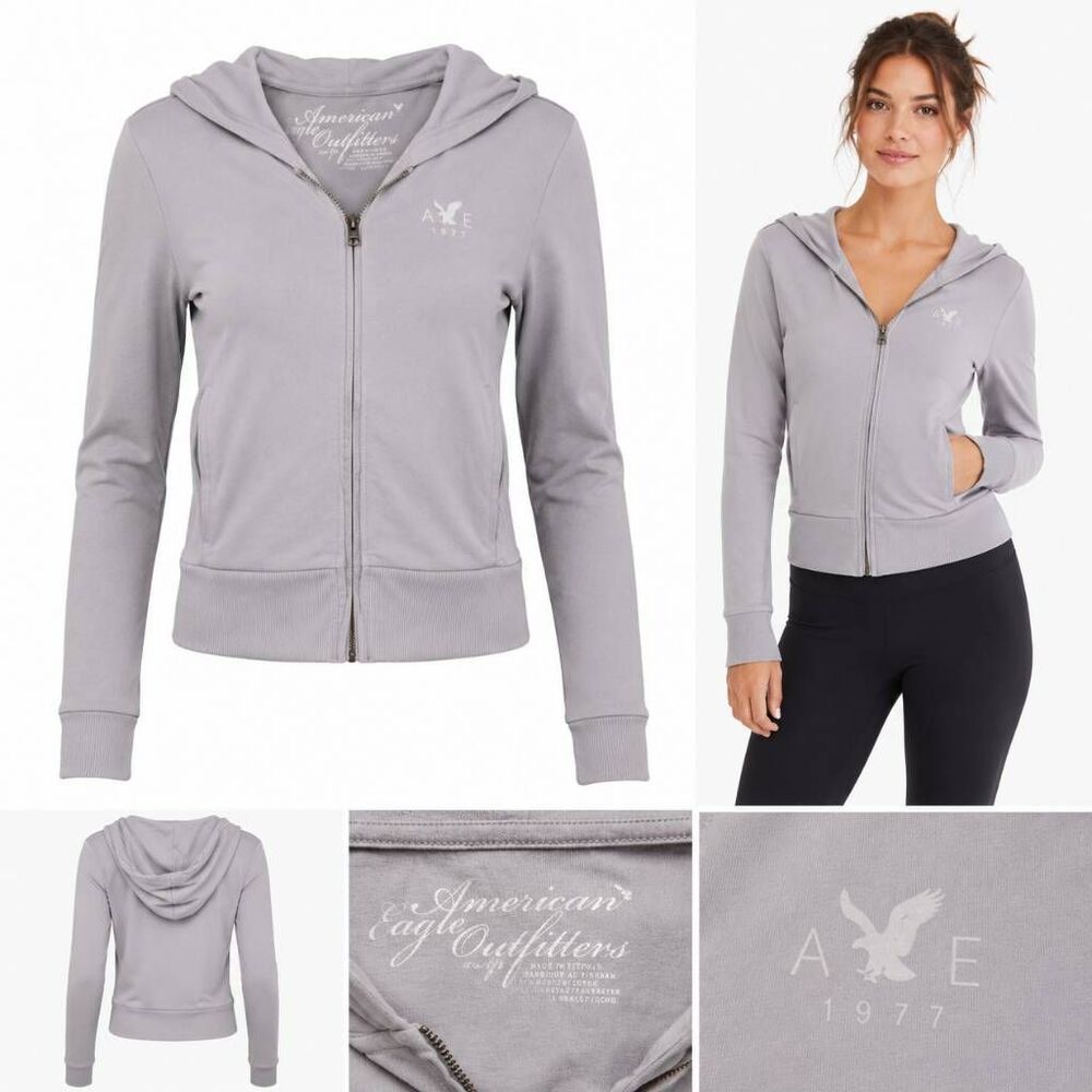 American Eagle Zip Hoodie Gray XS Full Zip Lightweight
